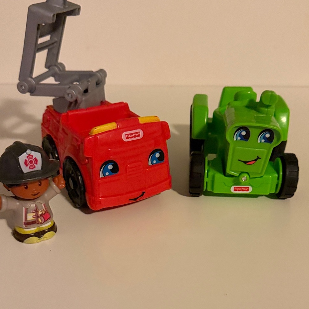 Fisher-Price Little People Fire Truck w Figure, Tractor, Red & Green Toys